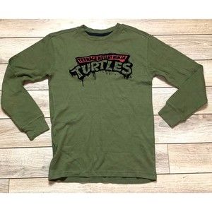 Teenage Mutant Ninja Turtles Logo Olive Green Thermal Mens L/S T Shirt~SMALL